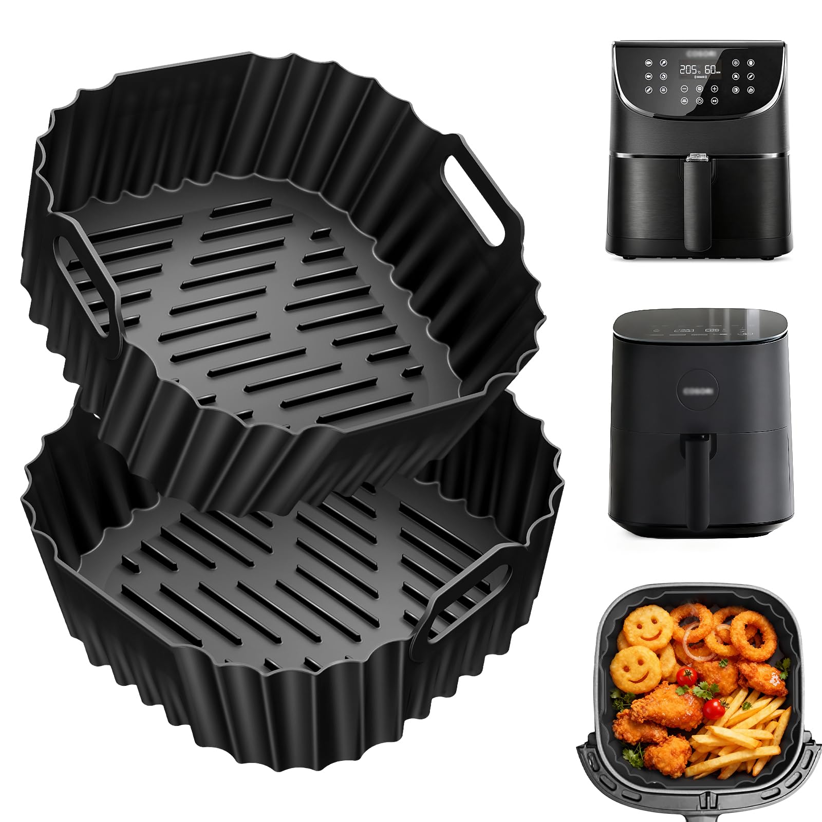 Molde Silicona Freidora de Aire para COSORI 4,7L / 5,5L, 2 Piezas Reutilizables Recipiente Cuadrado Air Fryer Accessoire Esenciales Cesta Utensilios Antiadherente sin BPA, Lavable a Máquina