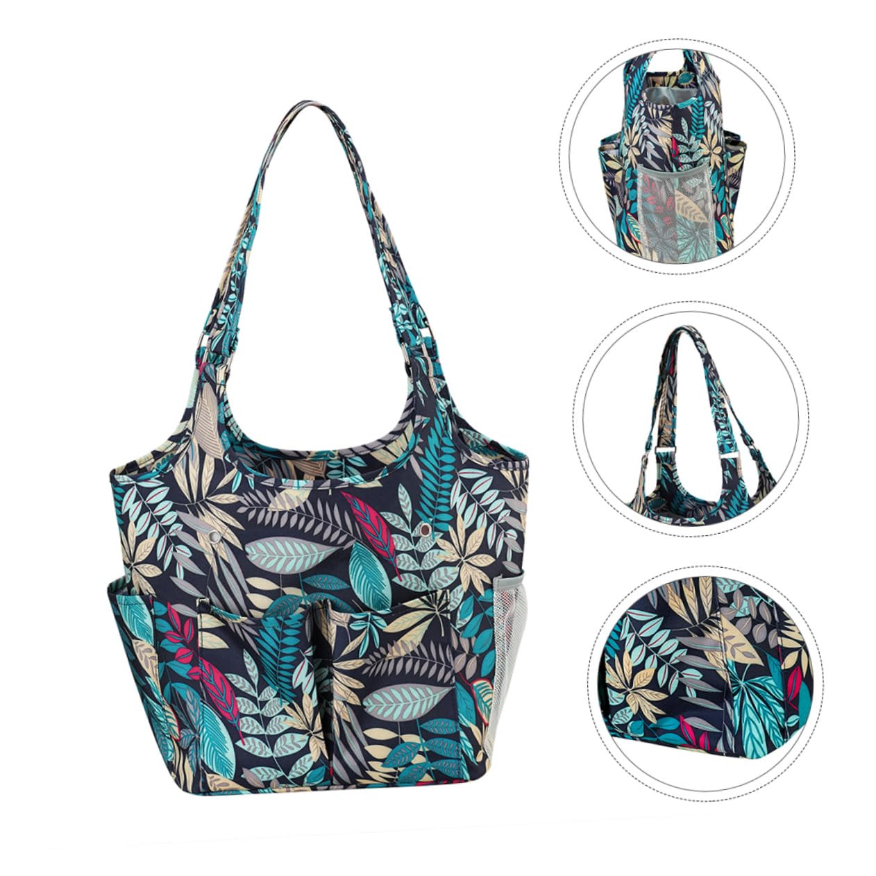 Bolsa de Almacenamiento Portátil de Tela Oxford 600D para Tejer Diseño de Hojas Múltiples Bolsillos y Correa Reforzada para Guardar Hilo de Lana