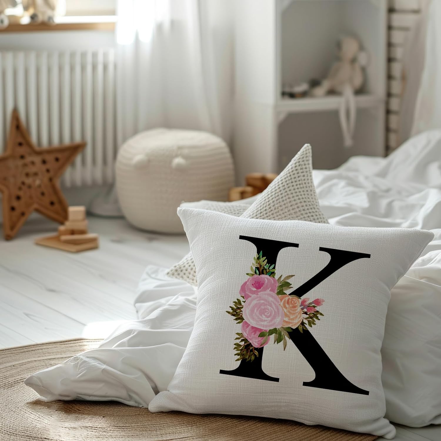 Initial Pillow Covers 18x18 - Monogram K Pillow Cover, Initial Letter Throw Pillow Cover, Monogram Pillow Case K, Monogrammed Gifts for Women, K Initial Gifts for Women/Girls/Grammy/Mom - Image 3