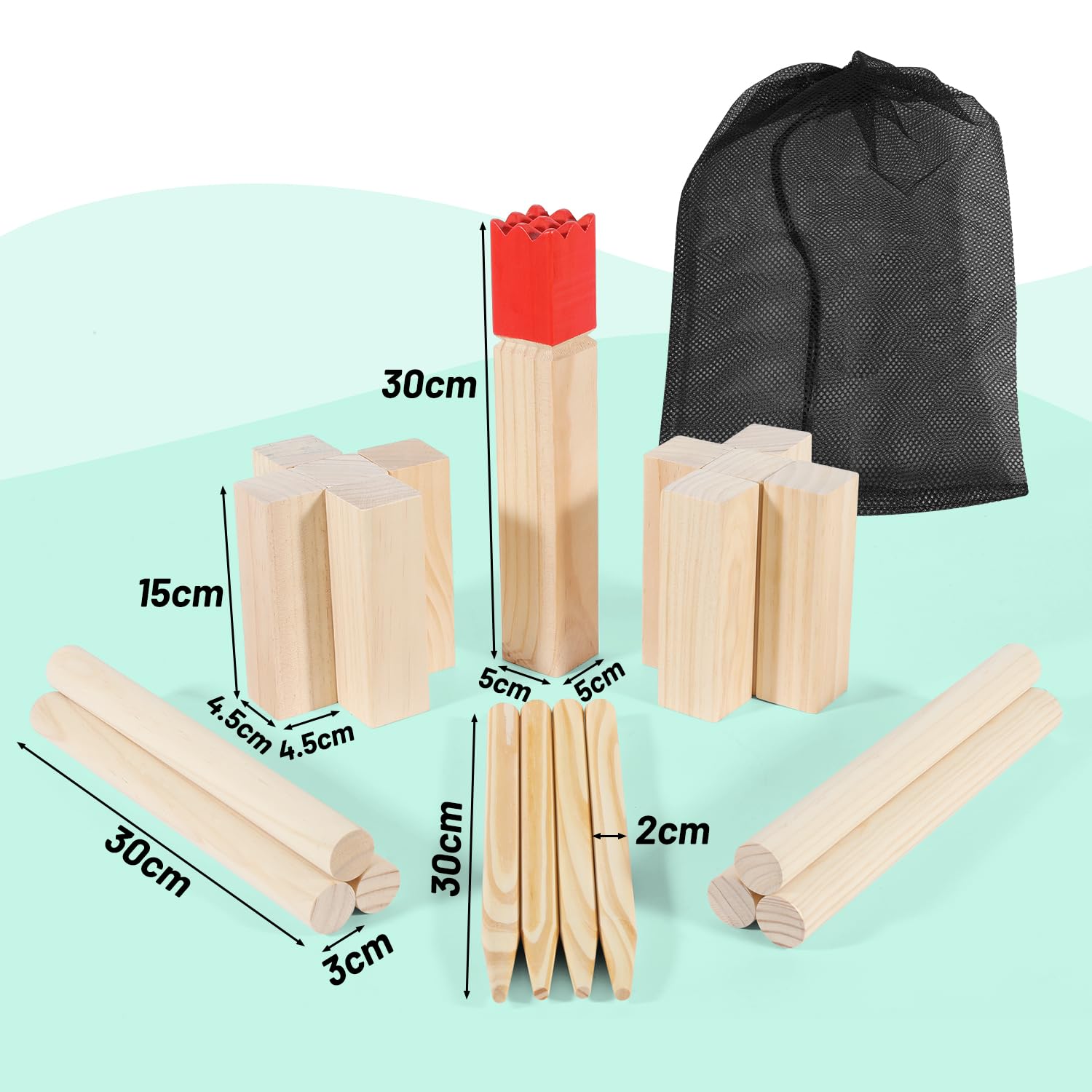 Original Kubb Wikinger Wurfspiel mit Tragetasche & Spielanleitung – Hochwertiges Schwedisches Schach aus FSC-zertifiziertem Gummibaumholz – Robustes Outdoor-Spiel für Garten, Strand und Park