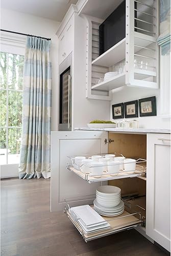 Miniatura 4 de Rev-A-Shelf 5330-33BCSC-MP - Organizador de almacenamiento extraíble de alambre cromado y cesta de madera de 33 pulgadas con cierre suave para base