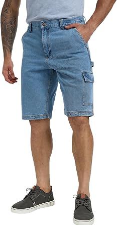 WORK IDEA Mens Cargo Denim Work Shorts, Relaxed Fit, Heavy Duty Cotton, Multiple Pockets and Durable Fabric