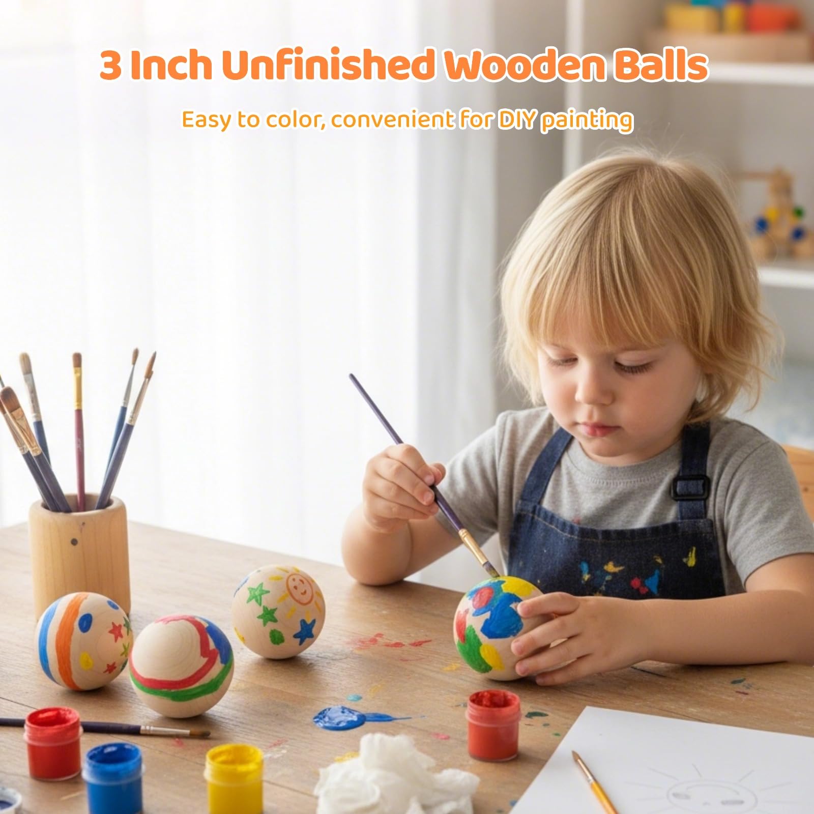 10 Stk. Unfertige Holzkugeln, 3 Zoll Hartholz-Bastelkugeln, glattes Naturholz für DIY-Bemalen, Dekorationsprojekte