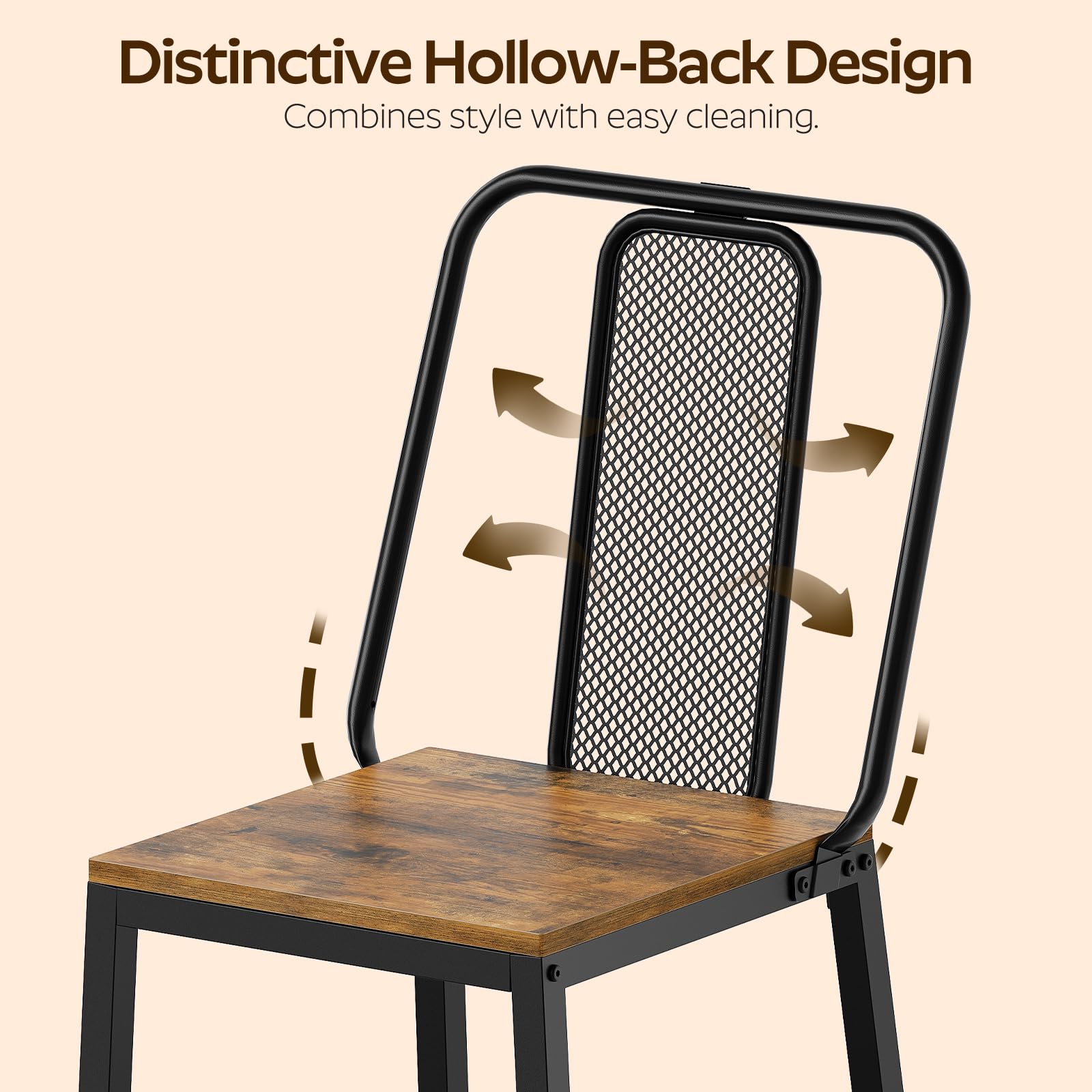 CY01L4BRN1 - Juego de 4 sillas de comedor de madera, sillas de comedor de granja con soporte trasero, para sala de estar, cocina, marrón rústico y negro 4