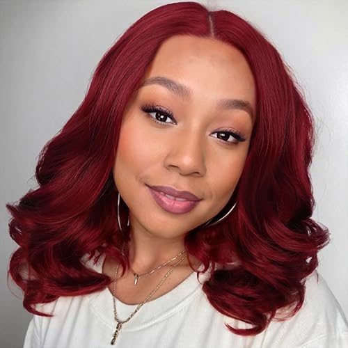 Fancy Hair Peluca corta ondulada estilo Bob, longitud hasta el hombro, parte media, suelta, ondulada, sintética, aspecto natural, ondulado, estilo disponible en Yaxa Peru