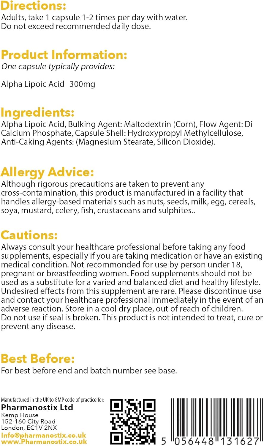 Pharmanostix Alpha Lipoic Acid 600mg Per Daily Serving, Super Antioxidant ALA, 120 Vegan Capsules - Image 3