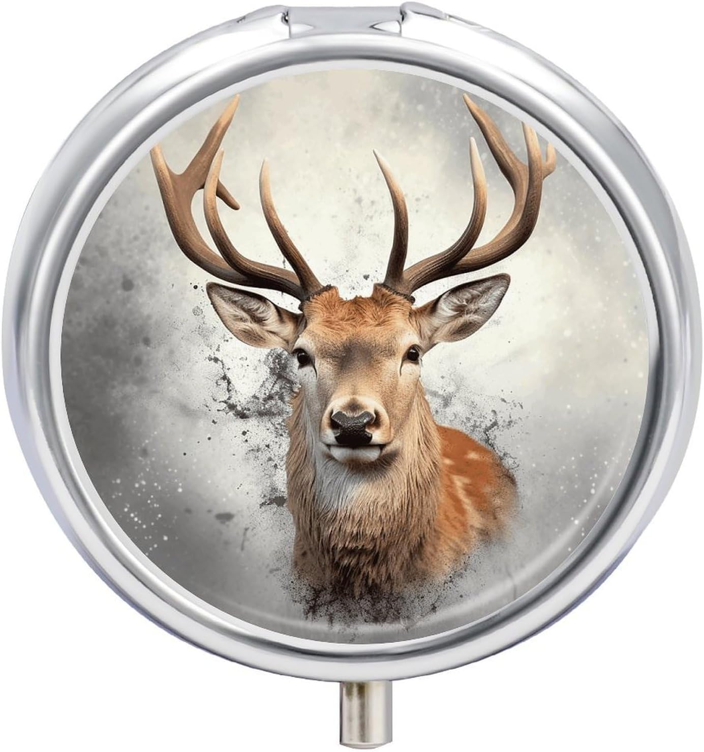Animal Deer Round Pill Box with 3 Compartments & Mirror