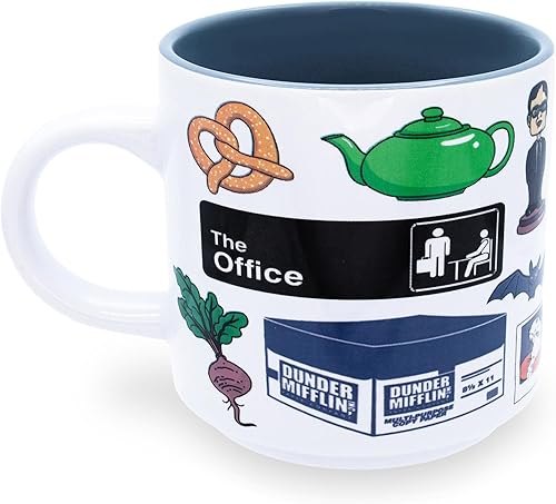 Silver Buffalo The Office Icons - Taza de café de cerámica, taza grande para expreso, té, capacidad para 13 onzas