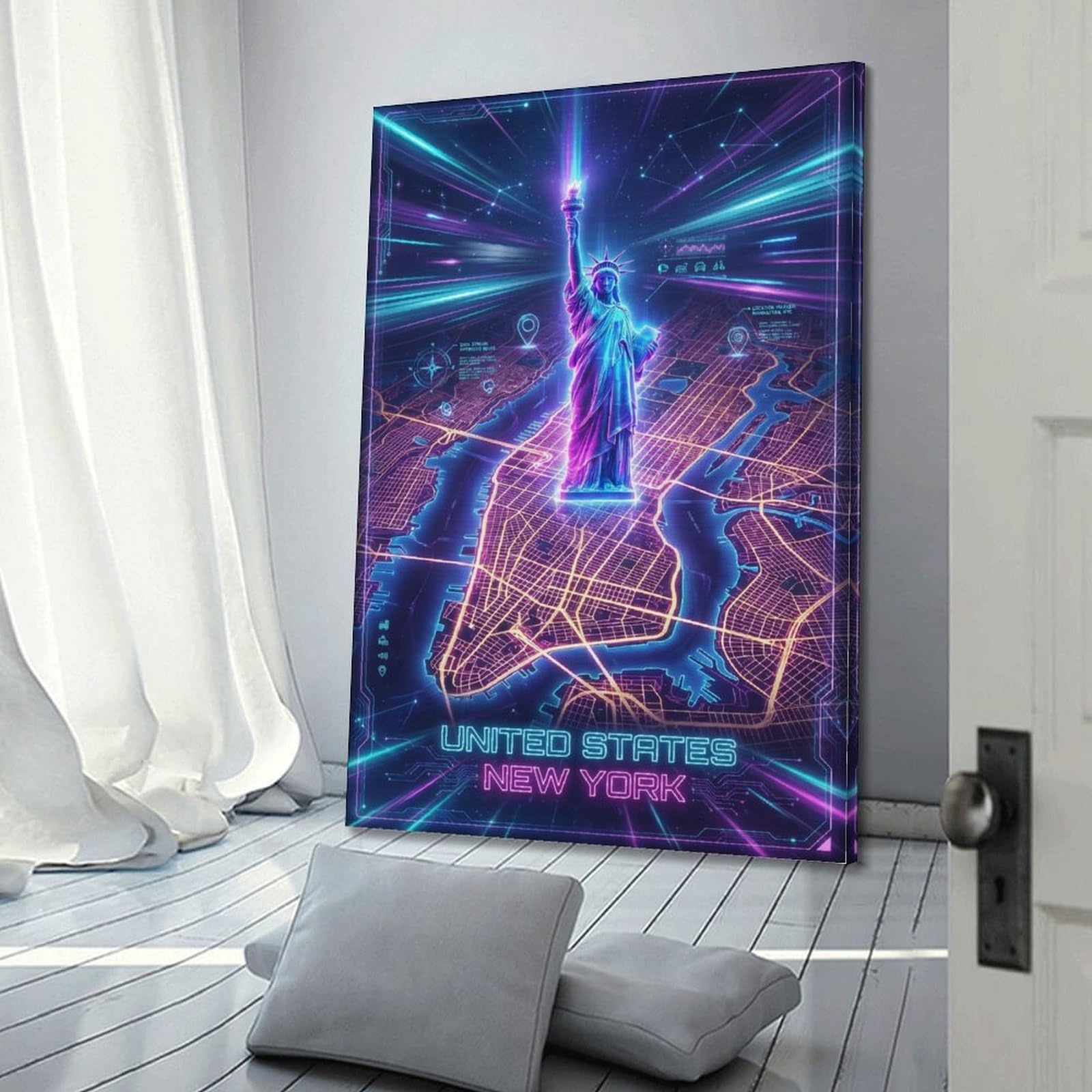 XKUGA Poster retrò con mappa al neon per la stanza dei videogiochi, con stampa moderna su tela, decorazione artistica da parete ideale per famiglia, grotta degli uomini, sala giochi, camera da letto