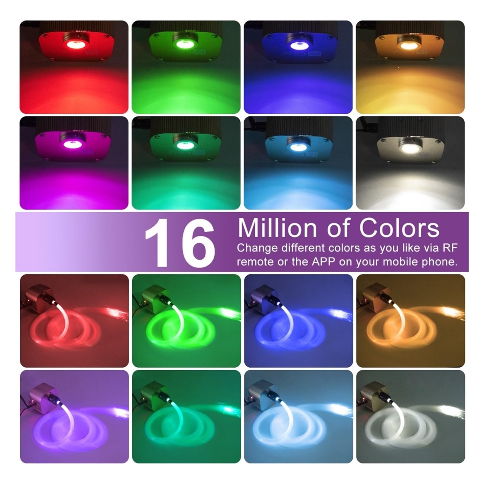 Motor de luz de Fibra óptica LED Kits de iluminación Techo Estrellado Fibra óptica 16W Bluetooth App Control música Inteligente for la luz del Sala niño Coche(Mixed 430strands 4M)