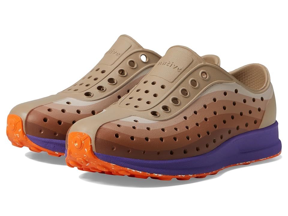 Native Shoes Kids Robbie Print (Little Kid/Big Kid) (Flax Tan/Ultra Violet/Sunset Speckle Rubber/Barista Foggy Fade) Kid's Shoes INTERNATIONAL SHIPPING