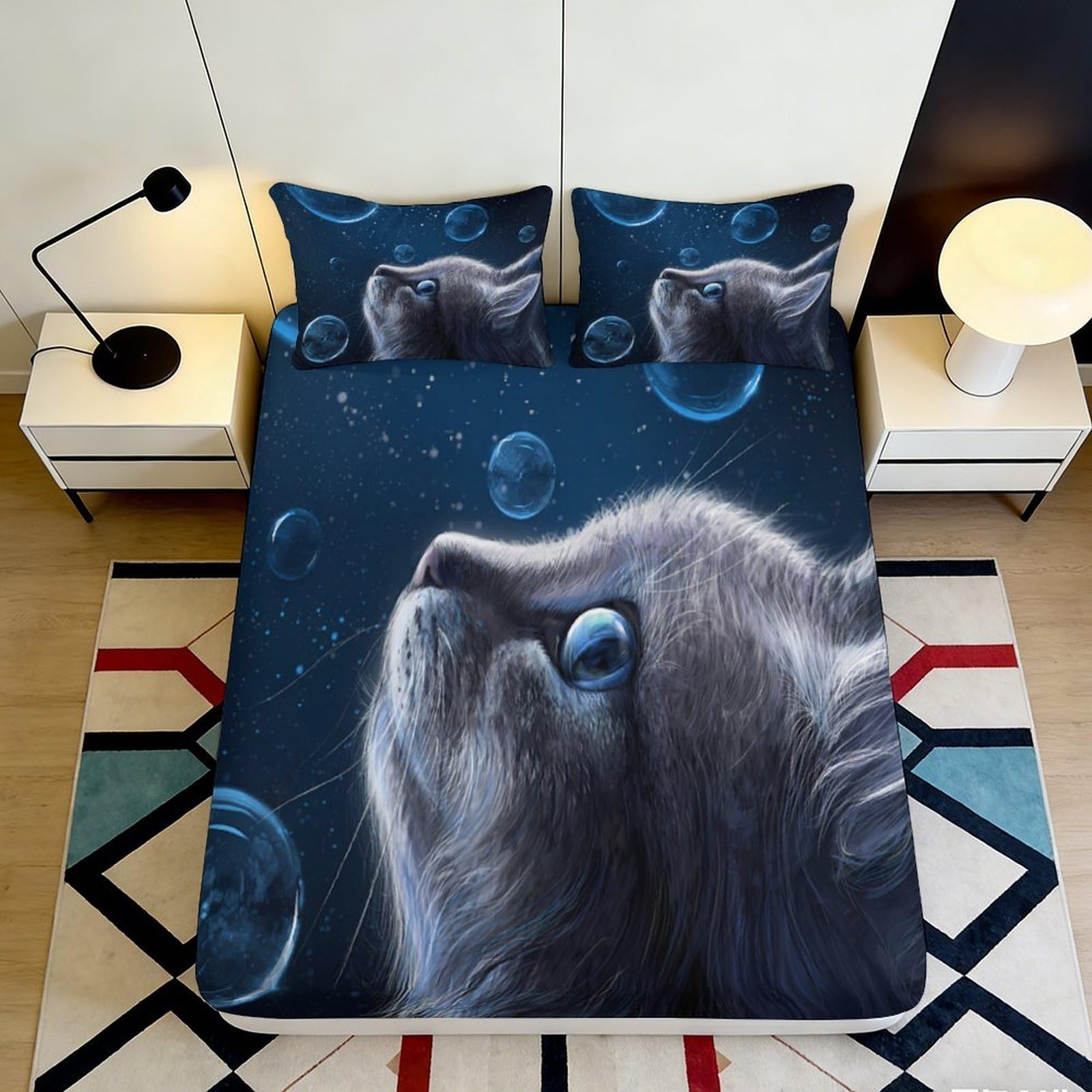 3D Printed Rainbow Bear Fitted Sheet Microfiber Soft Deep Pocket Non-Slip Bedroom Bear Mattress Fitted Cover for All Ages 200x200x25cm