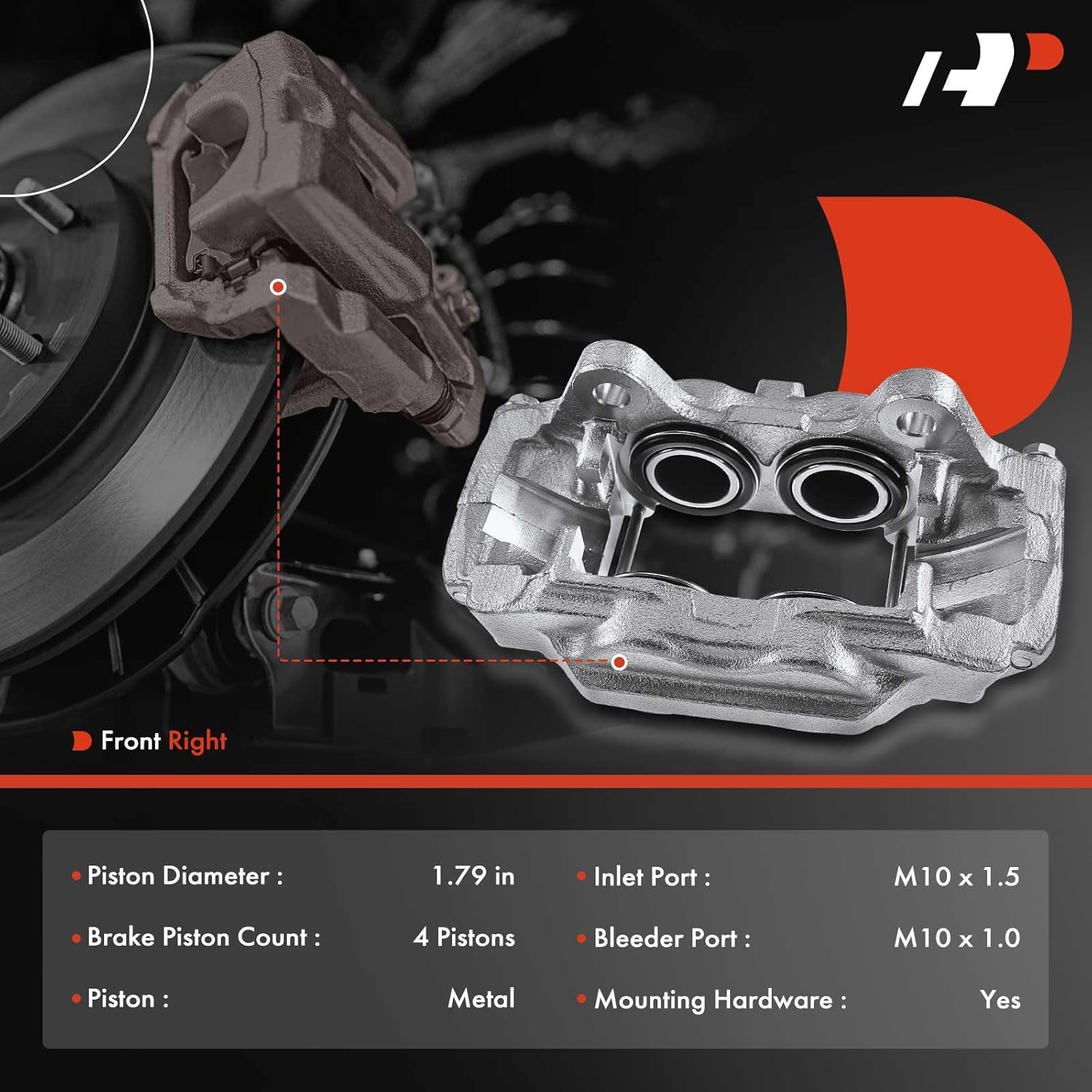 A-Premium Disc Brake Caliper Assembly Compatible with Select Hummer Models - H3 2006 3.5L 2007-2010 3.7L 2008-2010 5.3L, H3T 2009-2010 5.3L - Front Right Passenger Side