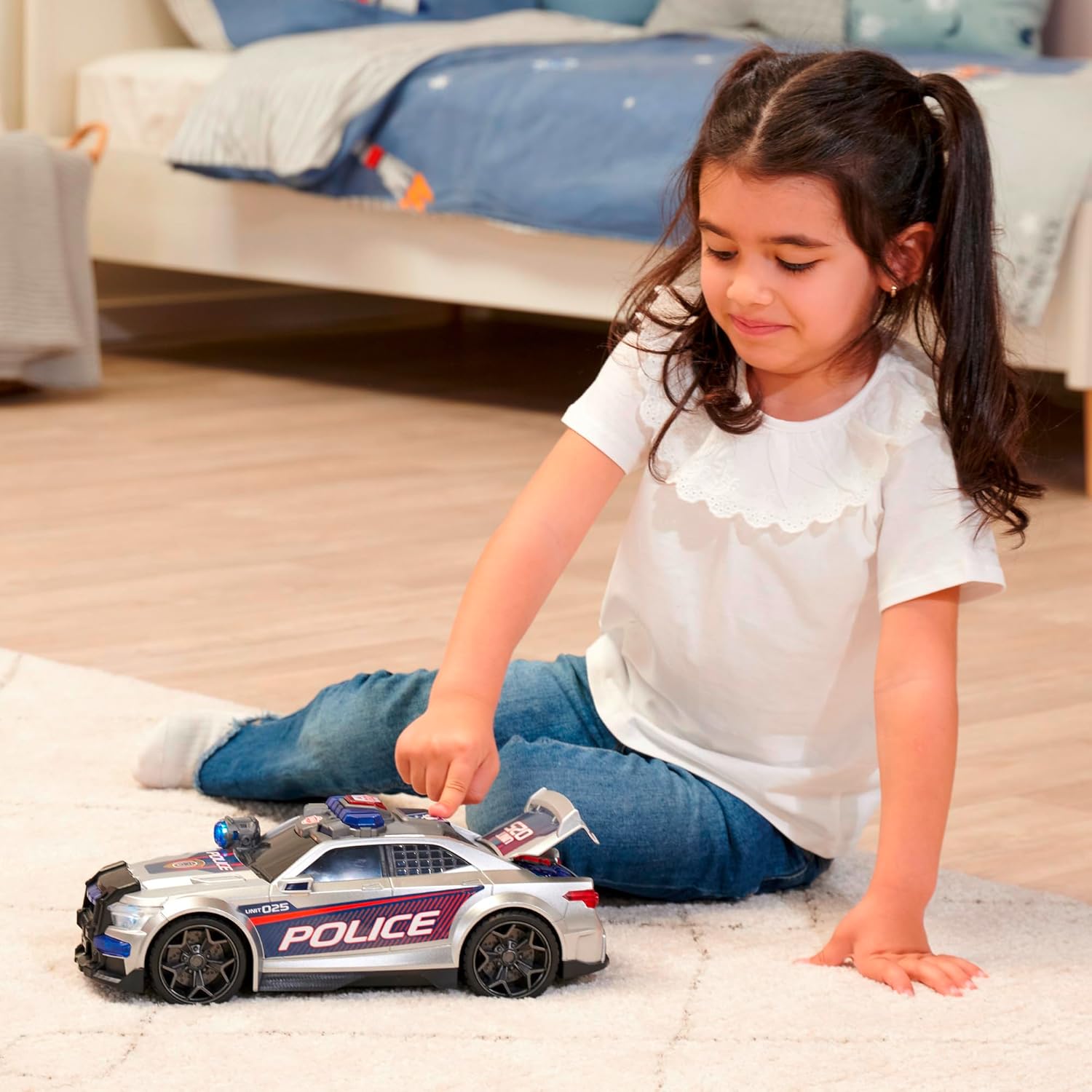 Dickie Toys - Street Force - 13" Police Car with Motor, Blue Light, Siren, Trunk, Police Car for Children from 3 Years Old