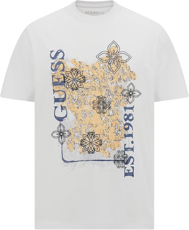 remera ecológica de manga corta con flores descoloridas para hombre