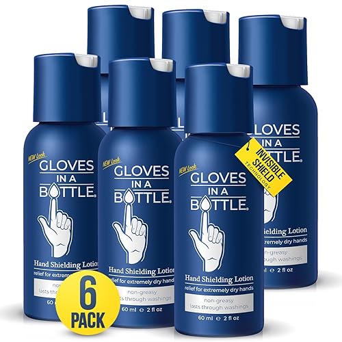 Gloves In A Bottle Paquete de 6 lociones protectoras, ideal para la piel seca con picazón, sin grasa y sin fragancia. (2oz-2.0 fl oz)