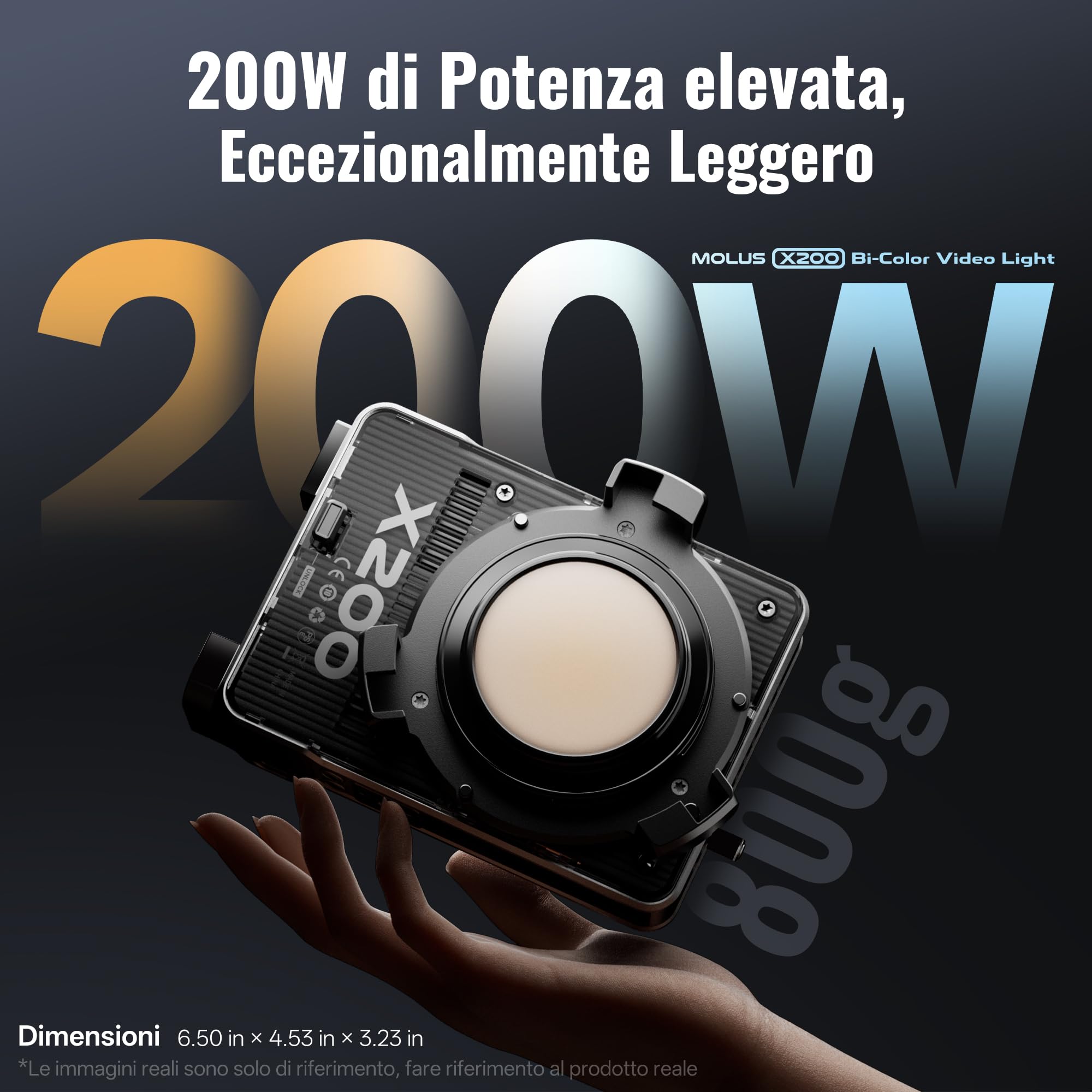 ZHIYUN MOLUS X200 Bi-Color Standard 200W Luce Video [Ufficiale] Illuminazione Portatile Continua Illuminazione Fotografica Professionale, con APP Control, Bowens Mount, 2700K~6500K/CRI≥95/TLCI≥97,800g