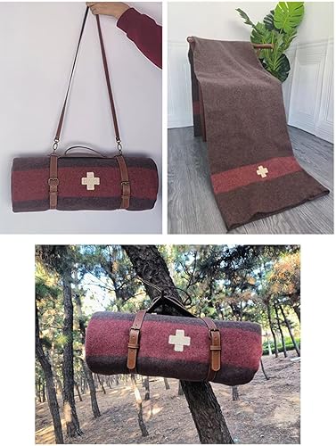 Miniatura 6 de Manta de lana de 4.4 libras, manta de montañero del ejército suizo, manta gruesa para una sola persona, manta retro salvaje para acampar al aire