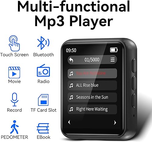 Miniatura 6 de Reproductor MP3 de 64 GB con Bluetooth, pantalla táctil completa, reproductor MP3 de música portátil, altavoz HD integrado, radio FM, grabadora de