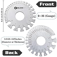 Vista 3 de ZeeDix Calibrador de hoja de cable redondo de doble cara estándar - Herramienta de medición de alambre de metal de acero inoxidable Herramienta
