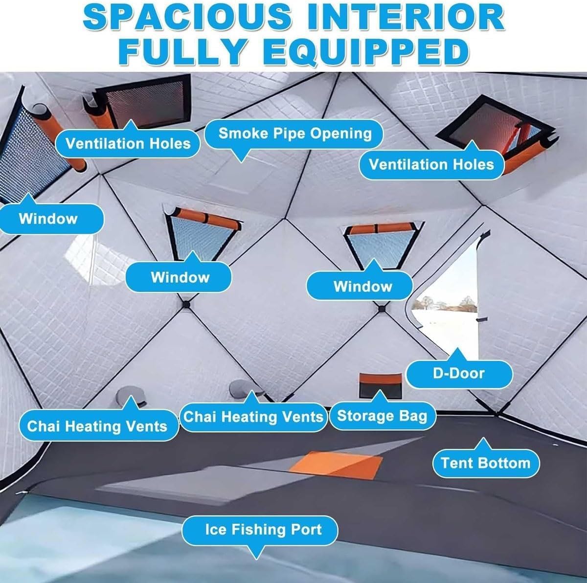 Insulated Pop-Up Ice Fishing Shelter with Stove Jack and Cushion, Hexagon Hub-Style Design for 6-8 People, Warm and Portable Sauna Tent for Winter Outdoor Activities