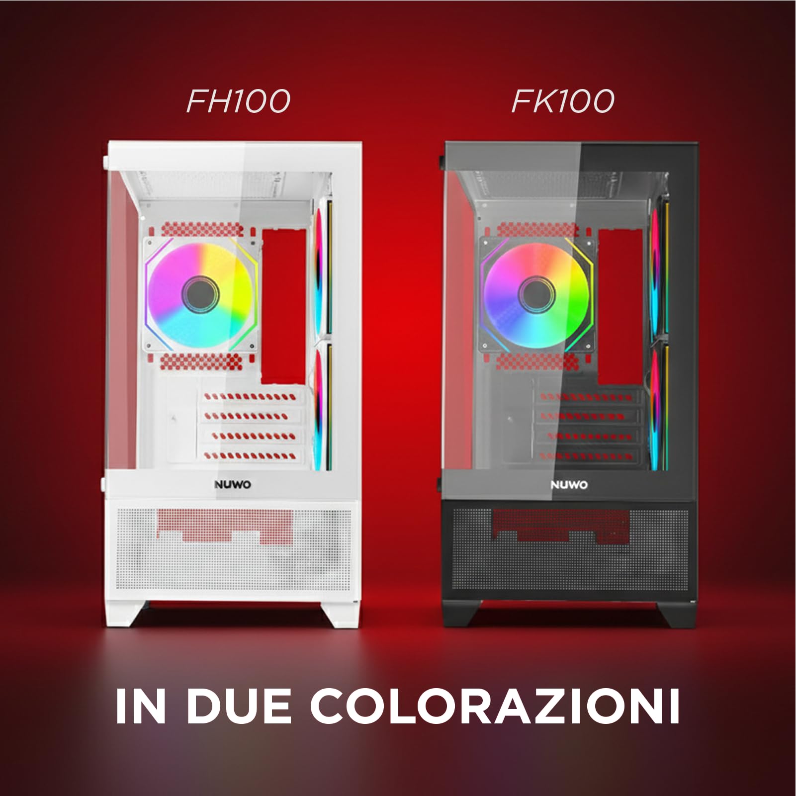 Nuwo Flow FK100 | Case PC Gaming Micro-ATX Mini Tower Nero | 3 Ventole ARGB 120mm Incluse | Doppio Vetro Temperato Panoramico | Airflow Mesh | USB 3.0