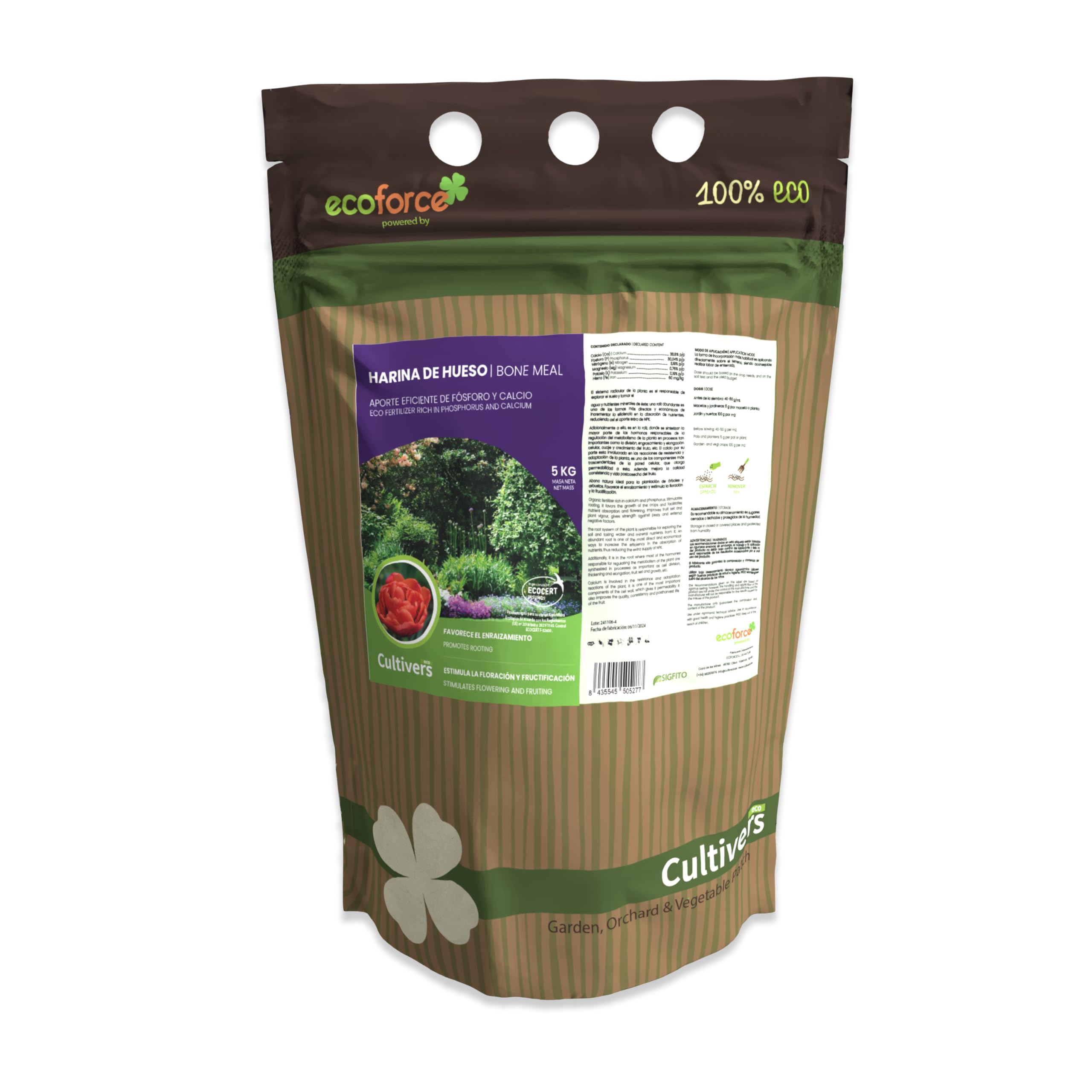 CULTIVERS Knochenmehl 5 kg Bio-Pflanzendünger mit 30% Phosphor und 38% Calcium | Natürlicher Bodenverbesserer für Wurzelbildung, Blüte und Fruchtqualität nach der Ernte