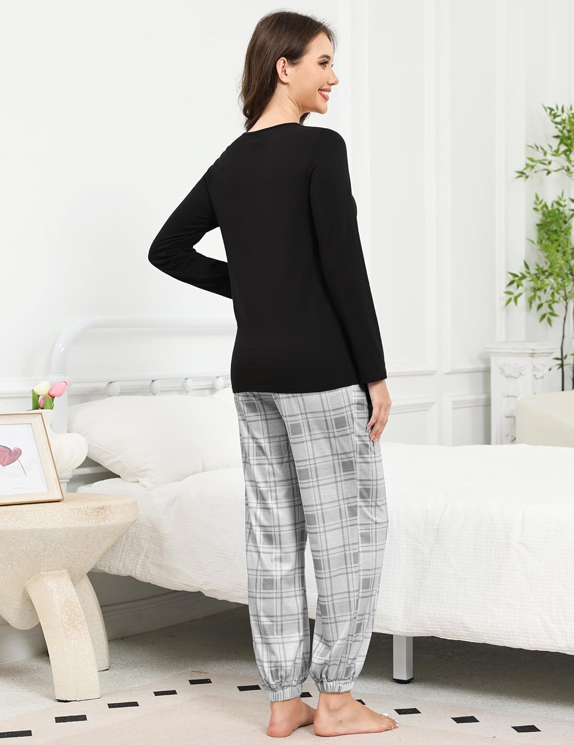 GAESHOW Pajama Sets for Women 2 Piece Cotton Long Sleeve Pajamas Set Cute Print Top and Plaid Pants Soft Sleepwear Pjs - Image 3