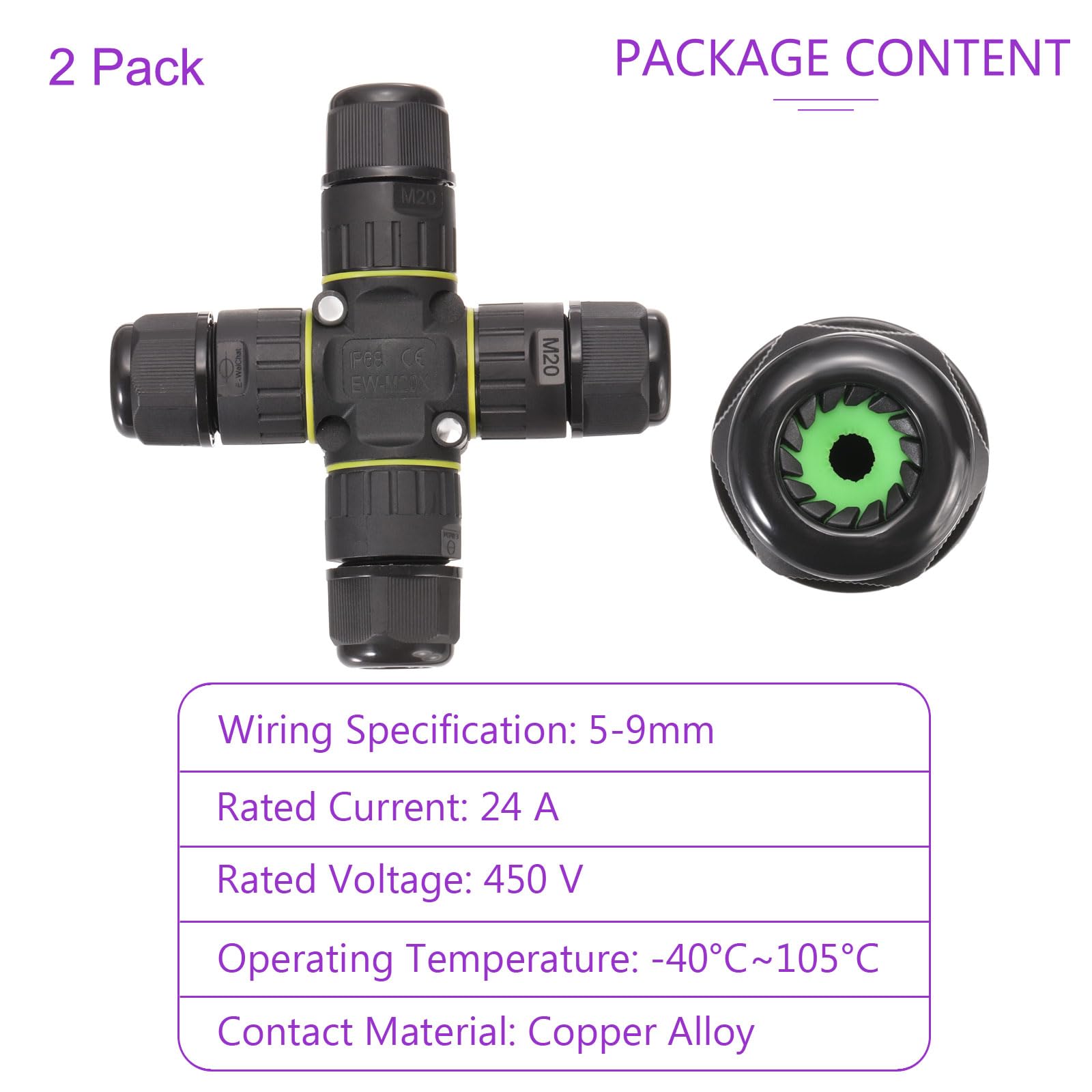 DMiotech 2 Pcs Waterproof Junction Box Electrical Cable Connector M20 3 Pin Outdoor Wire Connectors Wire Range(5-9mm) for Tunnel Lights Underwater Lights - Image 4