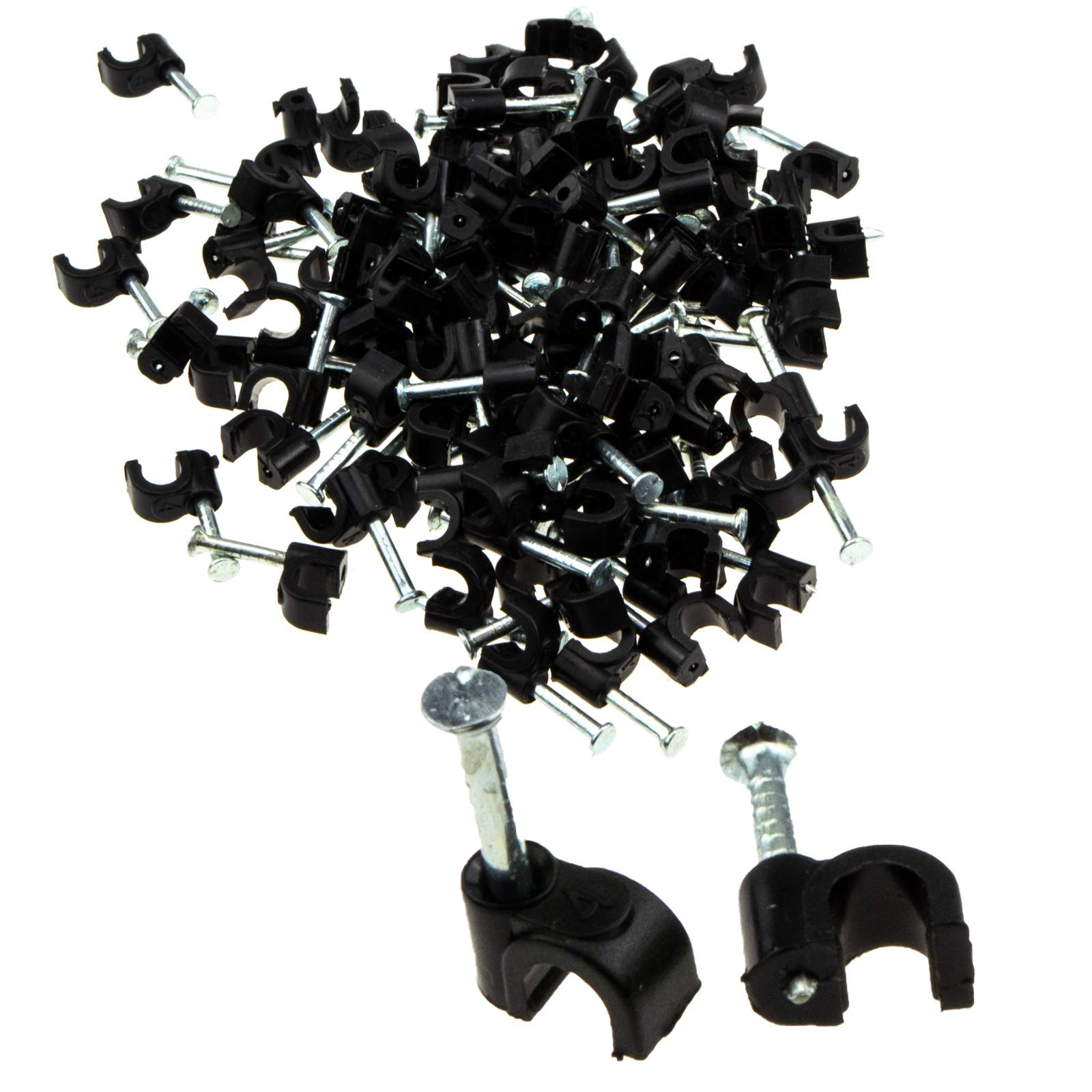 Round Black 4mm Cable Clips Secure Fastenings Cables [100 Pack]