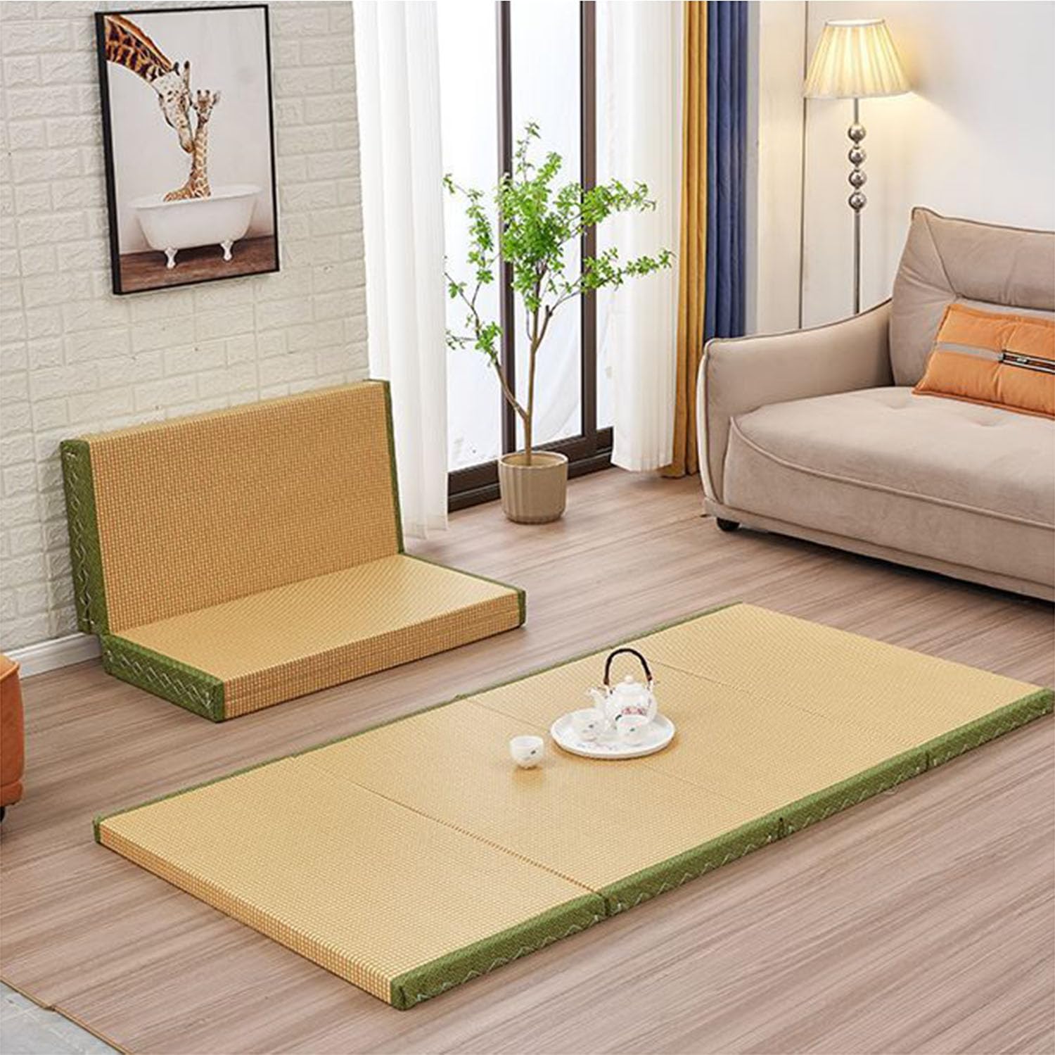 Tappetino Tatami Giapponese In Bambù E Rattan – Materasso Futon Arrotolabile In Memory Foam 150x200 Cm, Per Meditazione E Ospiti