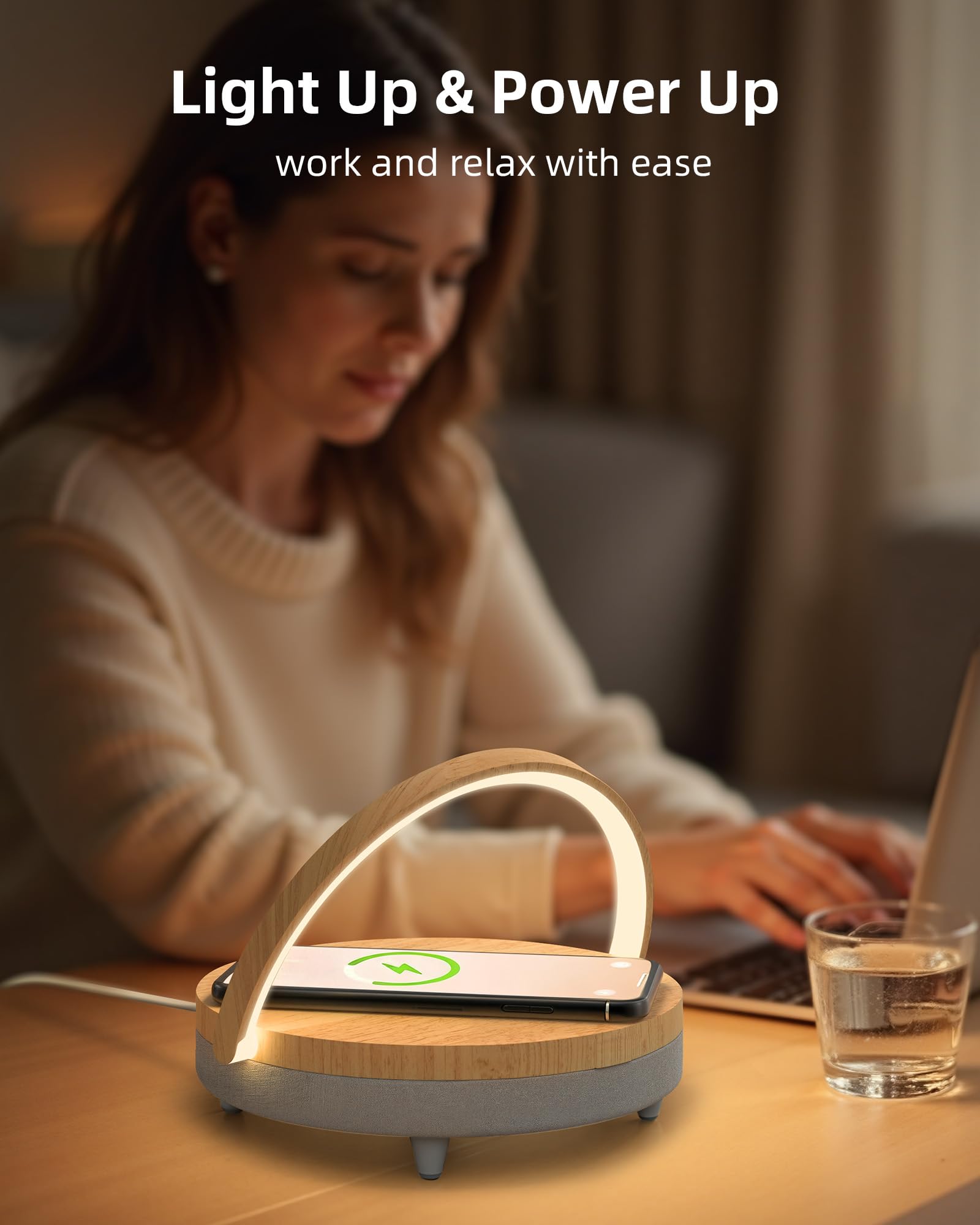 EZVALO Regalos de cumpleaños para mujeres, lámpara de mesa de música con cargador inalámbrico, lámpara de noche táctil 4 en 1, altavoz Bluetooth, soporte para teléfono, luces LED regulables de noche