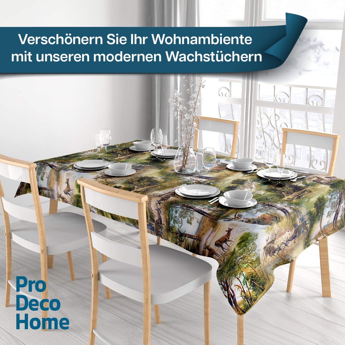Wachstuchtischdecke Wachstuch Tischdecke Gartentischdecke Rund Oval Jagd Wild Oval 130 x 160 cm abwaschbare Wachstischdecke
