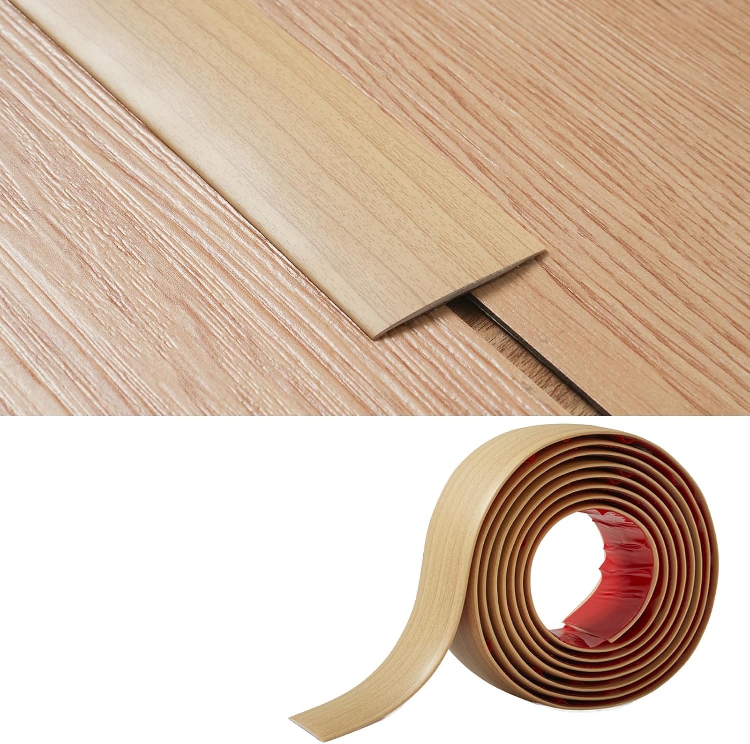 PVC Floor Transition Strip(5cm Wide × 2mm Thick) Laminate Floor Cover Strips Self Adhesive Door Bar Divider Strip Flat Flooring Edge Joining Trim (9M, Beige Oak Grain) — image 1