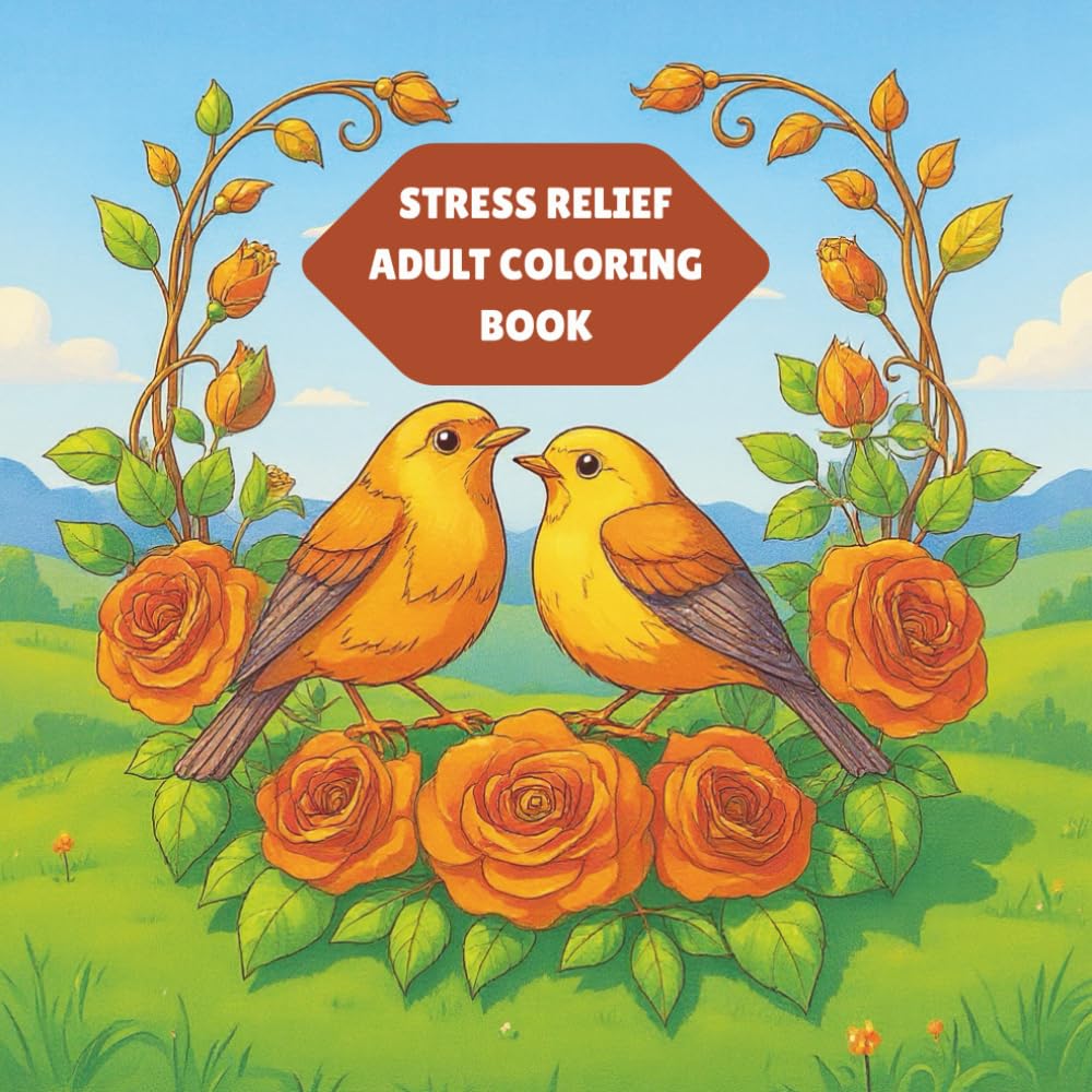 Stress Relief Adult Coloring Book: 50 Pages of Flowers, Bouquets, Birds and more