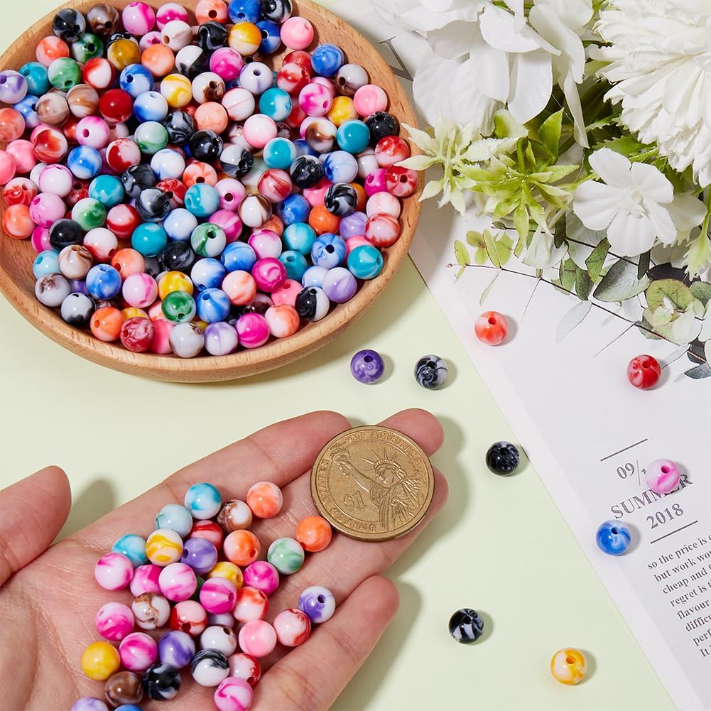 500Pcs Round Pattern Beads 8mm Acrylic Beads Ball Opaque Colorful Assorted Ink Smooth Small Marble Swirls Loose Spacer Bead for Jewelry Making Bracelets Necklaces Earrings Supplies Adult - Image 3