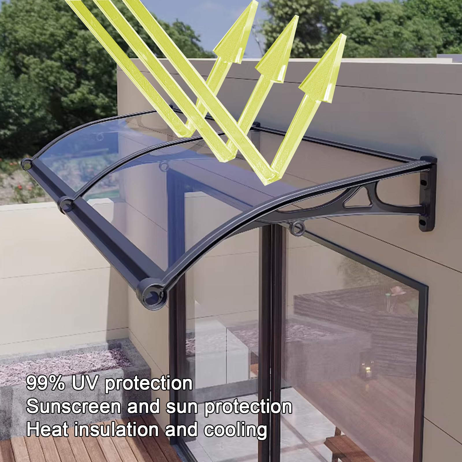Pensilina Tettoia per Porta o Finestra Trasparente,Pensilina da Esterno d'Ingresso,Copertura in Policarbonato Contro UV e Neve,Tenda da Sole per Patio,Cortili,Ristoranti (60x120cm)