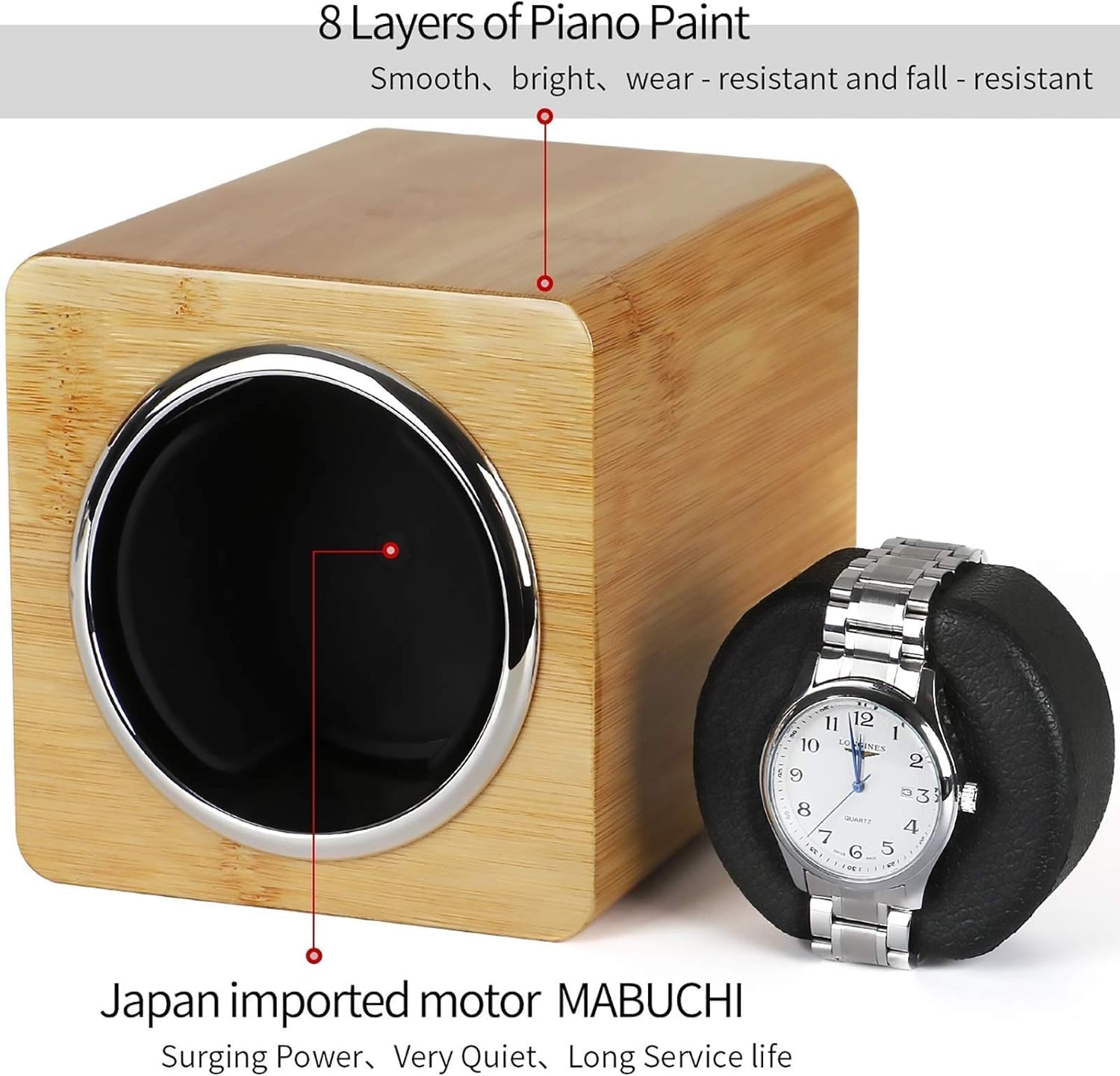 Uhrenbeweger - Mini-Uhrenaufziehbox mit automatischer Aufziehfunktion, mechanische Uhr, leiser Motor, Schüttler, Uhrenanzeige, drehbarer Halter, Aufbewahrungskoffer, betrieben durch Batterie + Strom