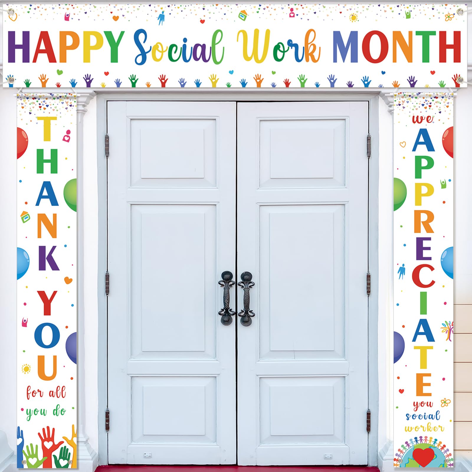 Tingjoo 3 Pcs Social Work Month Banner, Thank You Appreciate Sign