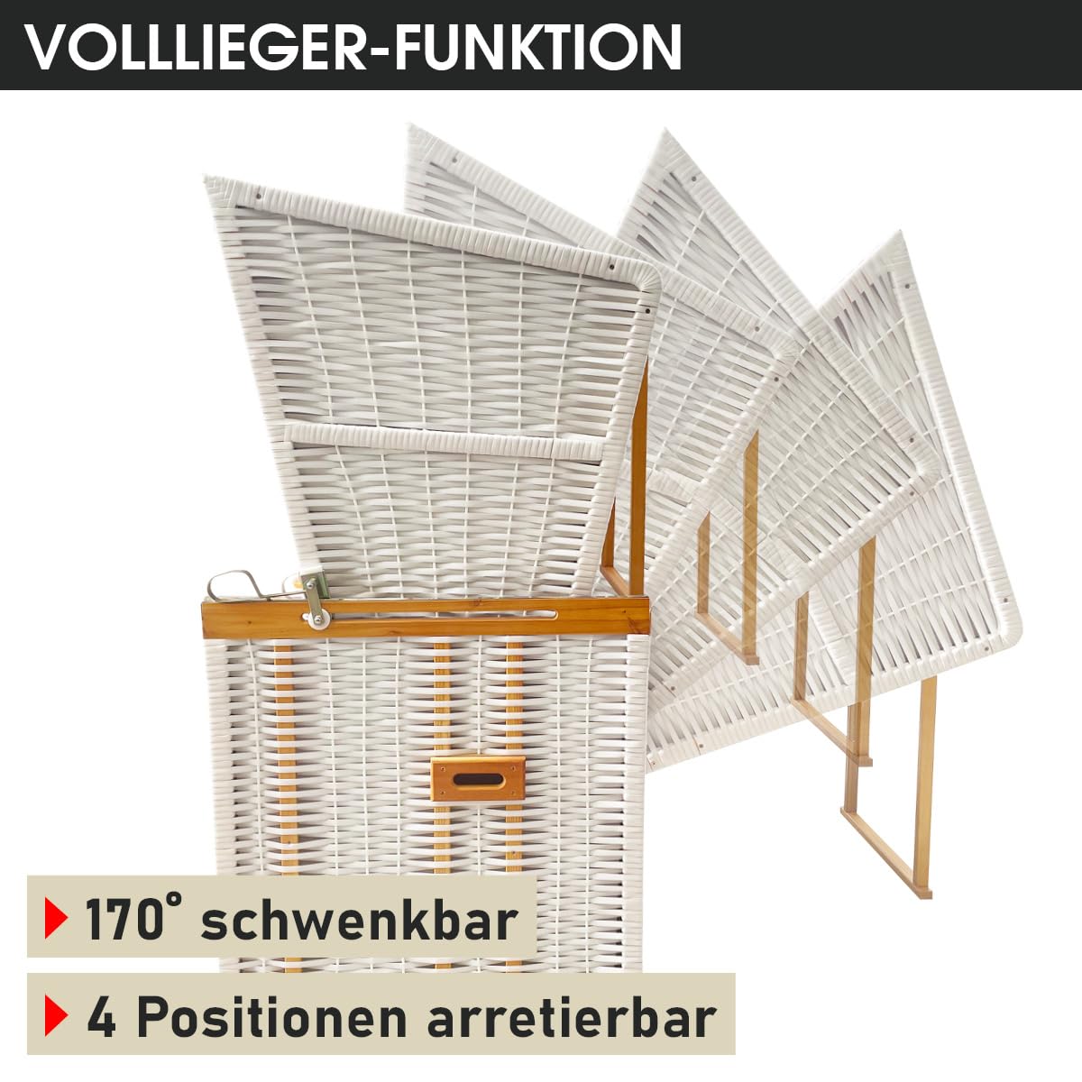 BRAST® Strandkorb Norderney Deluxe für 2 Personen | 120cm breit | 4 Designs | inkl. wetterfeste Abdeckhaube | verstellbare Rückenlehne Fußkissen | Grau/Weiß - gestreift
