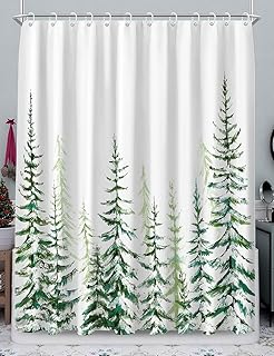 Christmas Shower Curtain for Bathroom Green Tree Farmhouse Rustic Modern...
