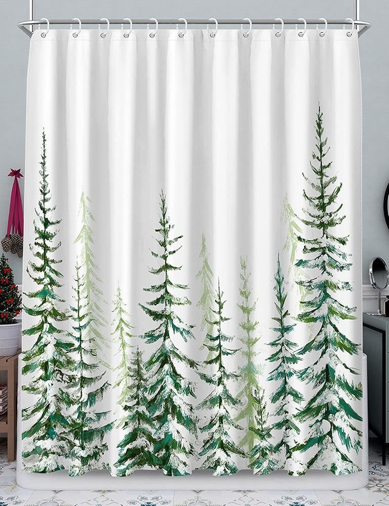 Rideau De Douche Moderne Avec Motif Arbre De Noël, Feuille De Pin, Canne à Sucre, Rideau De Douche Imperméable Avec 12 Crochets En Plastique, Ensemble De Rideaux De Bain Au Design Unique
