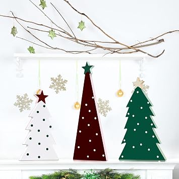 Maitys 3 Pcs Wooden Christmas Tree Tabletop Decor Standing Wooden,Classic