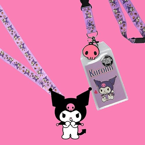 Miniatura 6 de Sanrio Kuromi Soporte para tarjetas de identificación con cordón con colgante de goma y calcomanía coleccionable