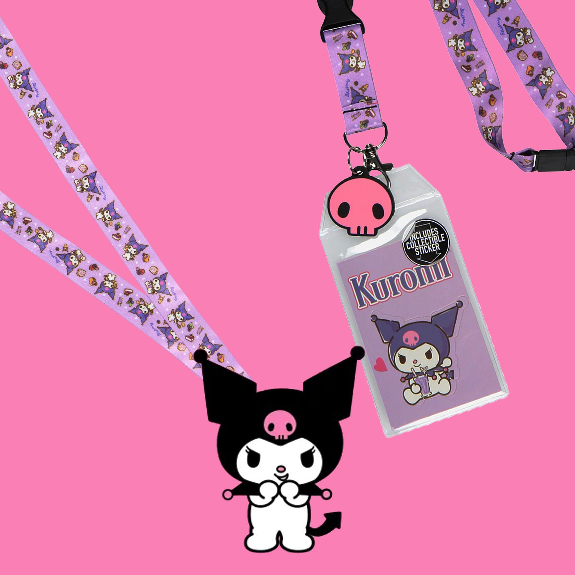 Bioworld Sanrio Kuromi smycz na identyfikator z gumowym wisiorkiem i naklejką kolekcjonerską (fioletowy, jeden rozmiar)