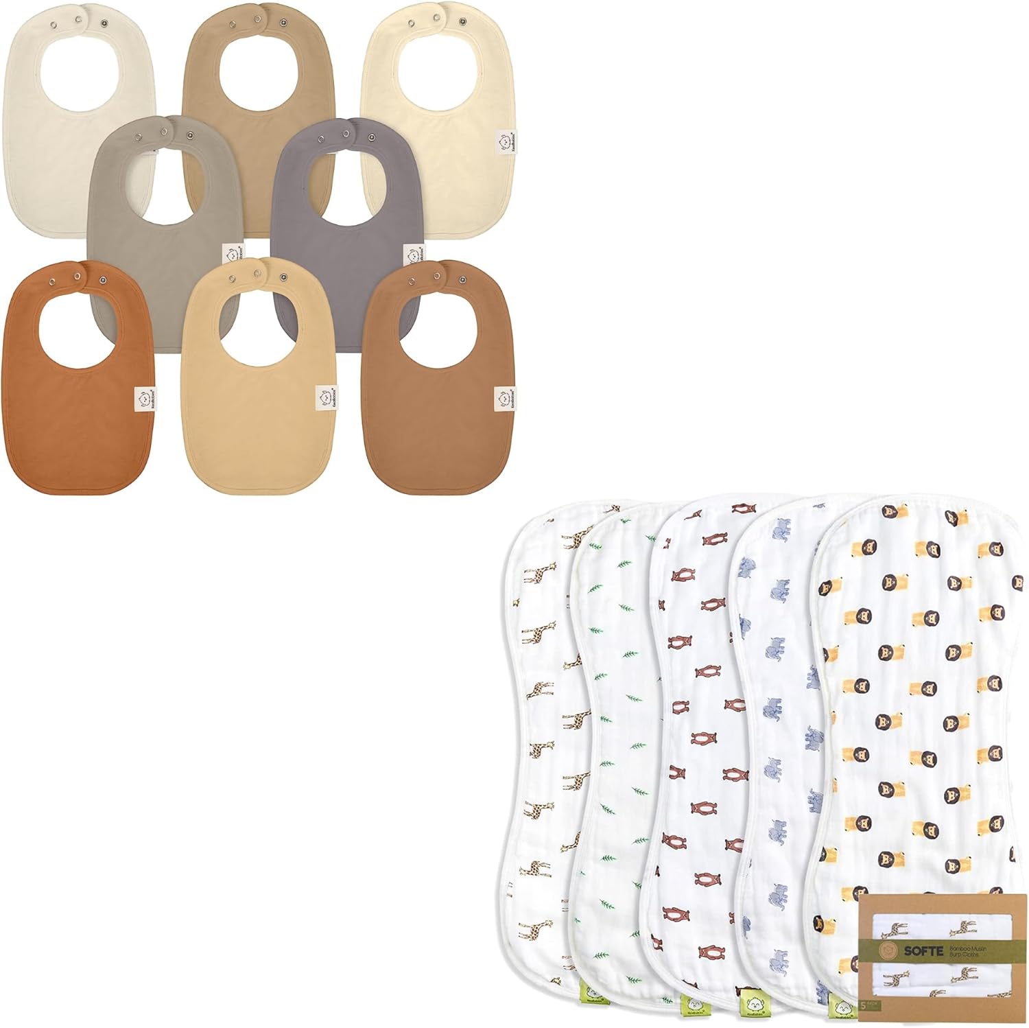 KeaBabies 8-Pack Baby Bibs for Girls & Boys and 5-Pack Muslin Burp Cloths Baby Boy, Girl - Teething Baby Bibs for Boy, Girl - Cotton Burp Cloth - Newborn Bibs
