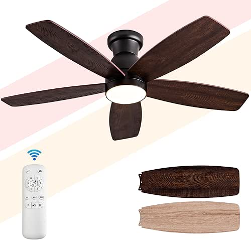 42 inch Flush Mount Ceiling Fans with Lights and Remote