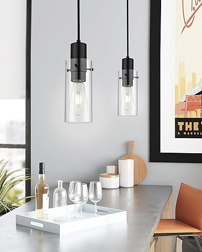 Miniatura 10 de Emak Lámpara colgante de oro cepillado, 1 luz mini colgante con pantalla de vidrio transparente, luces colgantes modernas para dormitorio, isla de