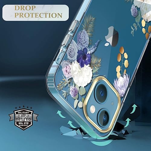 Miniatura 4 de luolnh Funda compatible con iPhone 13 con flores, para mujeres femeninas, a prueba de golpes, transparente, patrón floral, carcasa trasera dura para