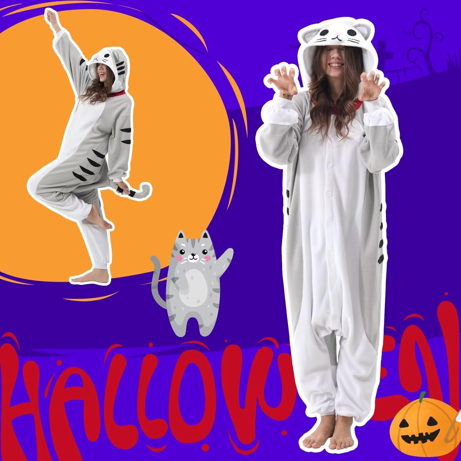 Unisex Adult Onesie Pajamas, Animal Halloween Costume, One-Piece Cosplay Sleepwear for Men and Women - Image 3